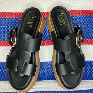 ✨🎉NWOT- Franco Sarto Patsy Chunky Black Leather Slip On Sandals Women’s Size 7.5